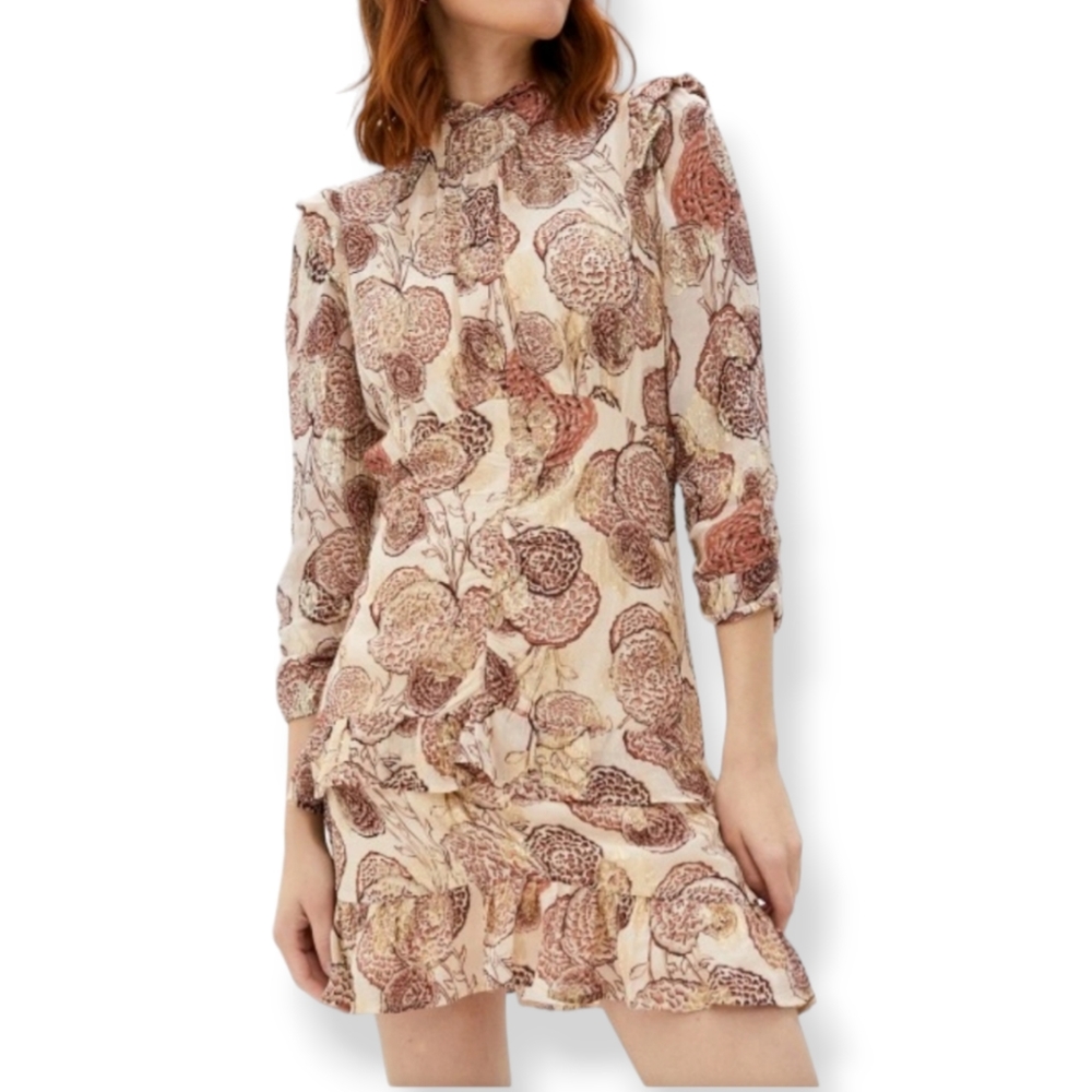 Ba&Sh Metallic Effect Hydra Dress in Pink Rose Beige Sz 2